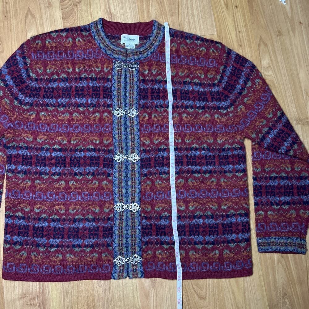 Vintage Cambridge 100% Wool Cardigan Fair Isle Nordic Knit Frog Clasp Women's S - Picture 12 of 13
